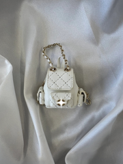 Labubu Miniature Luxury Backpack - White Quilted with Gold Accents