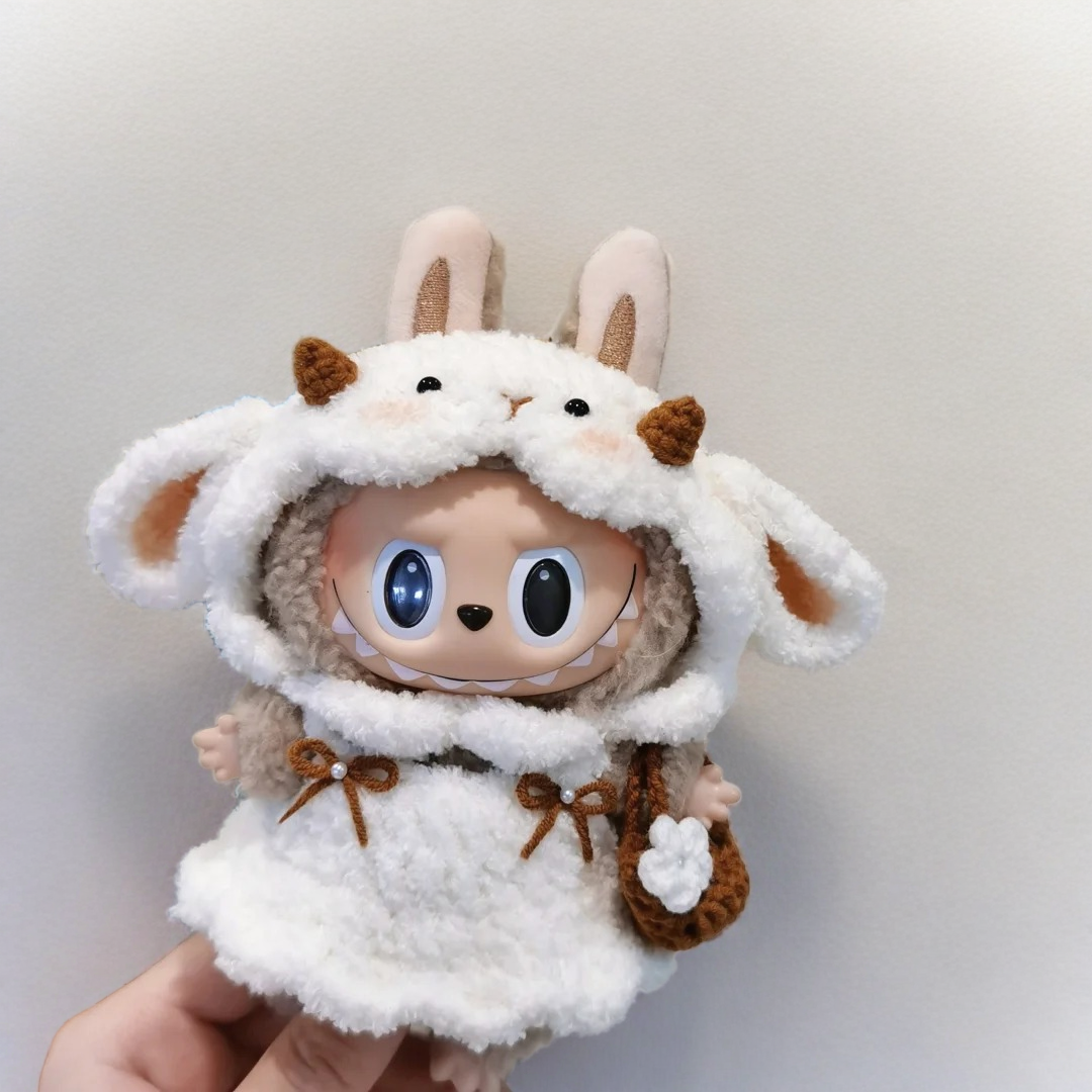 Labubu Sheep Cloak Outfit Set - Winter White Cape with Horns
