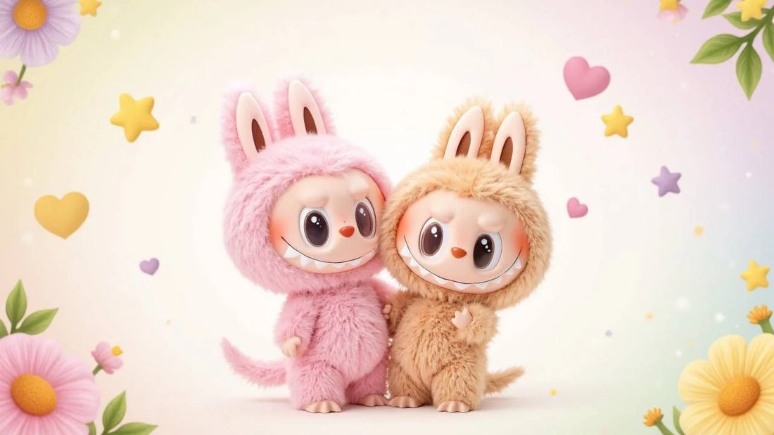 A colorful collage of Labubu dolls wearing different outfits, with alt text: "Stylish Labubu doll clothes collection for 17cm dolls showing mix-and-match possibilities