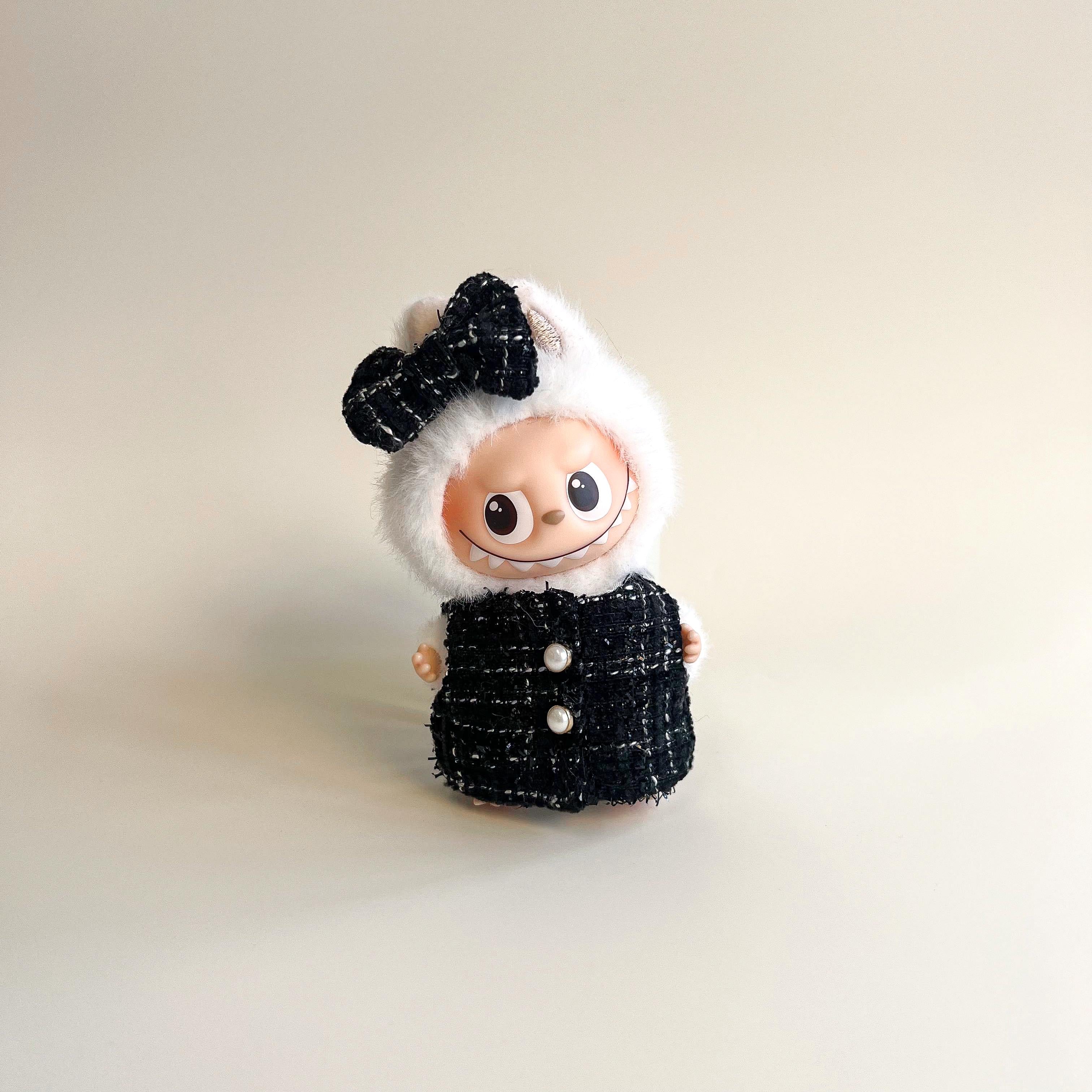 Labubu 4.0 Tweed Coat Outfit Set – Black & White