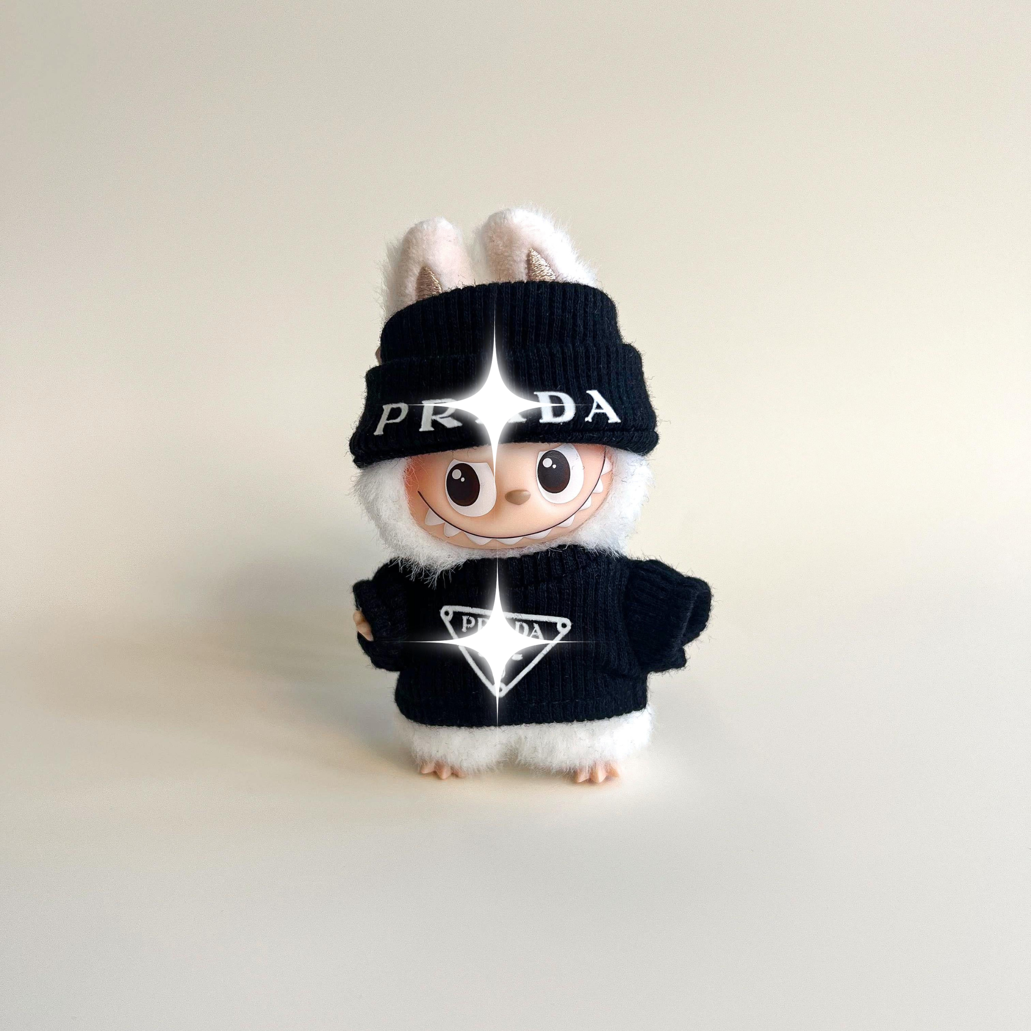Labubu 4.0 Black Logo Knit Sweater & Beanie Set