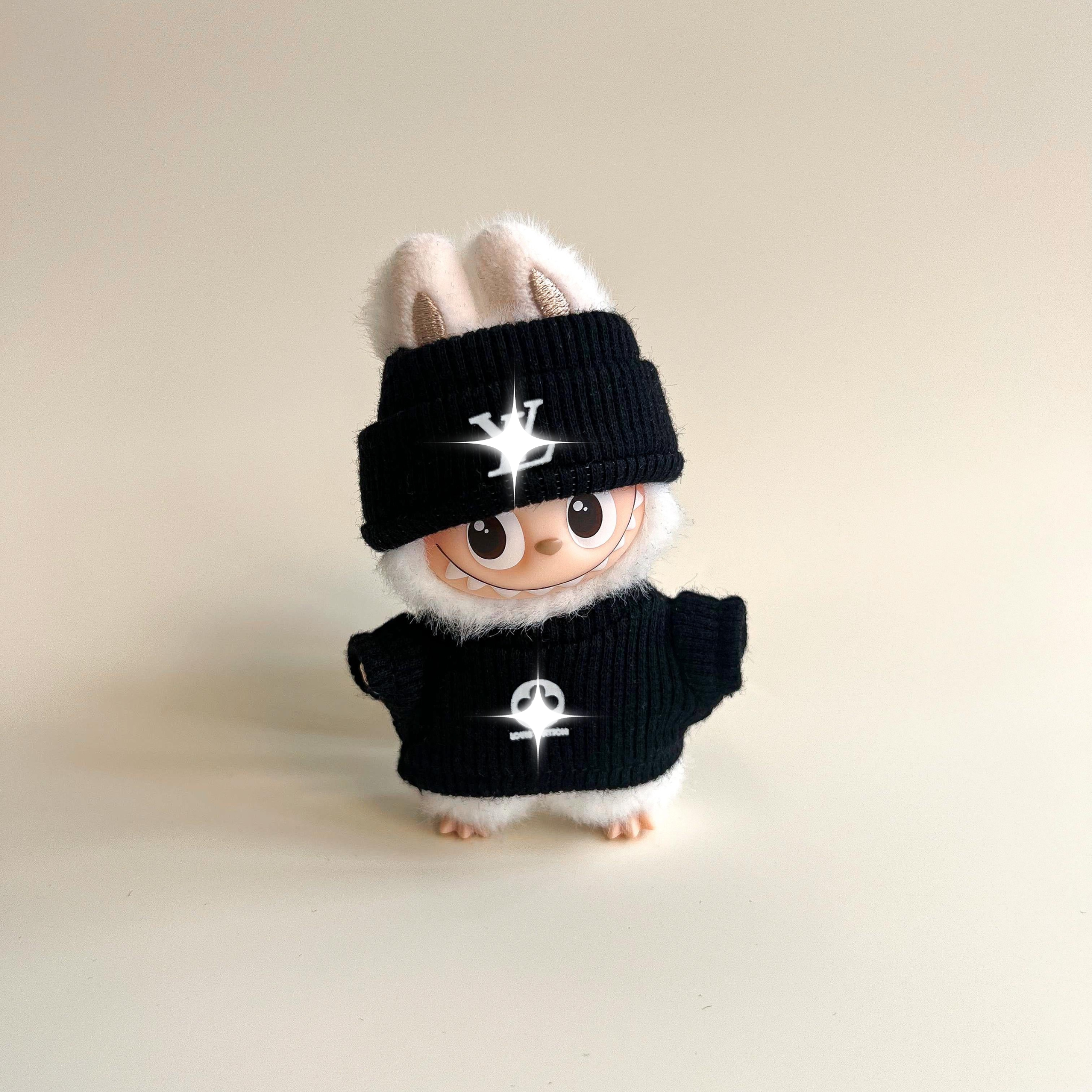 Labubu 4.0 Black Monogram Knit Sweater & Beanie Set