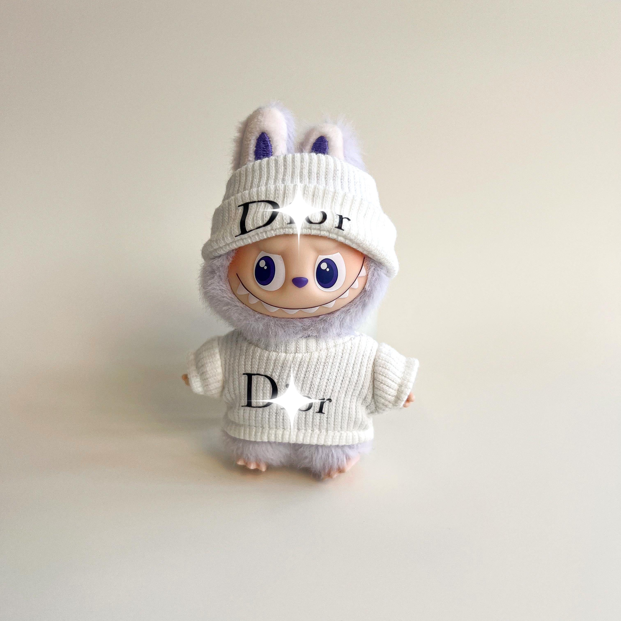 Labubu 4.0 White Logo Knit Sweater & Beanie Set