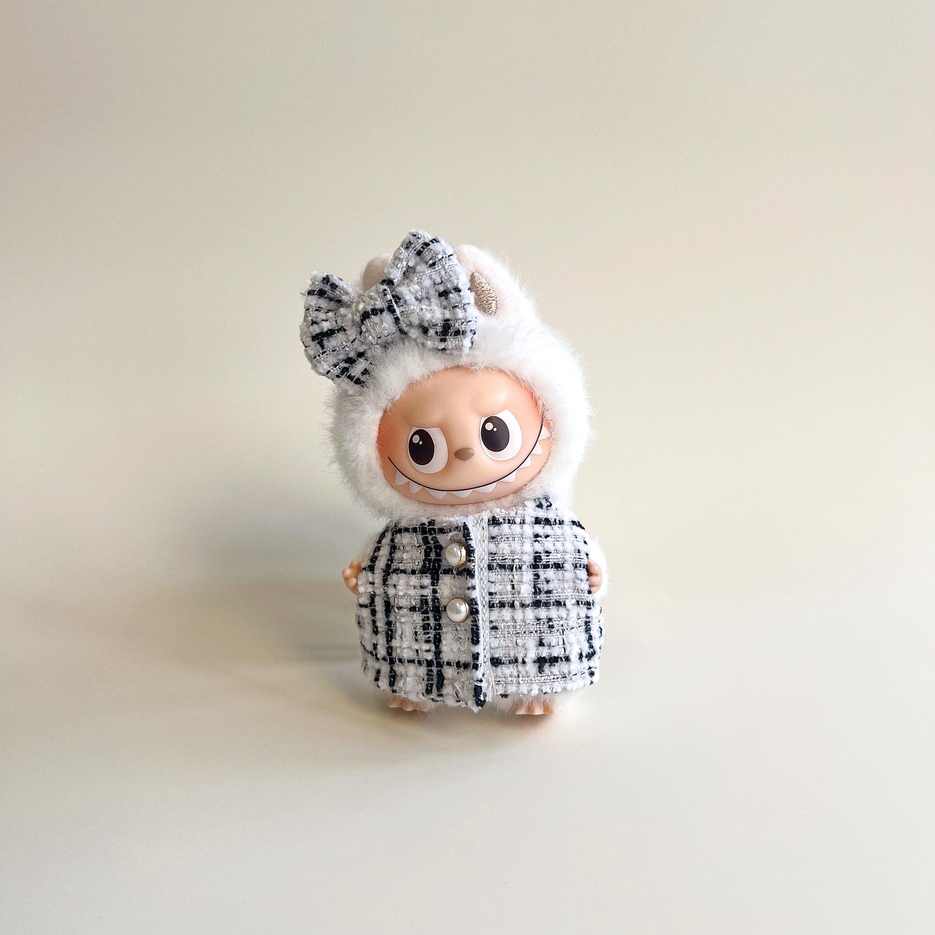 Labubu 4.0 Tweed Coat Outfit Set – Black & White