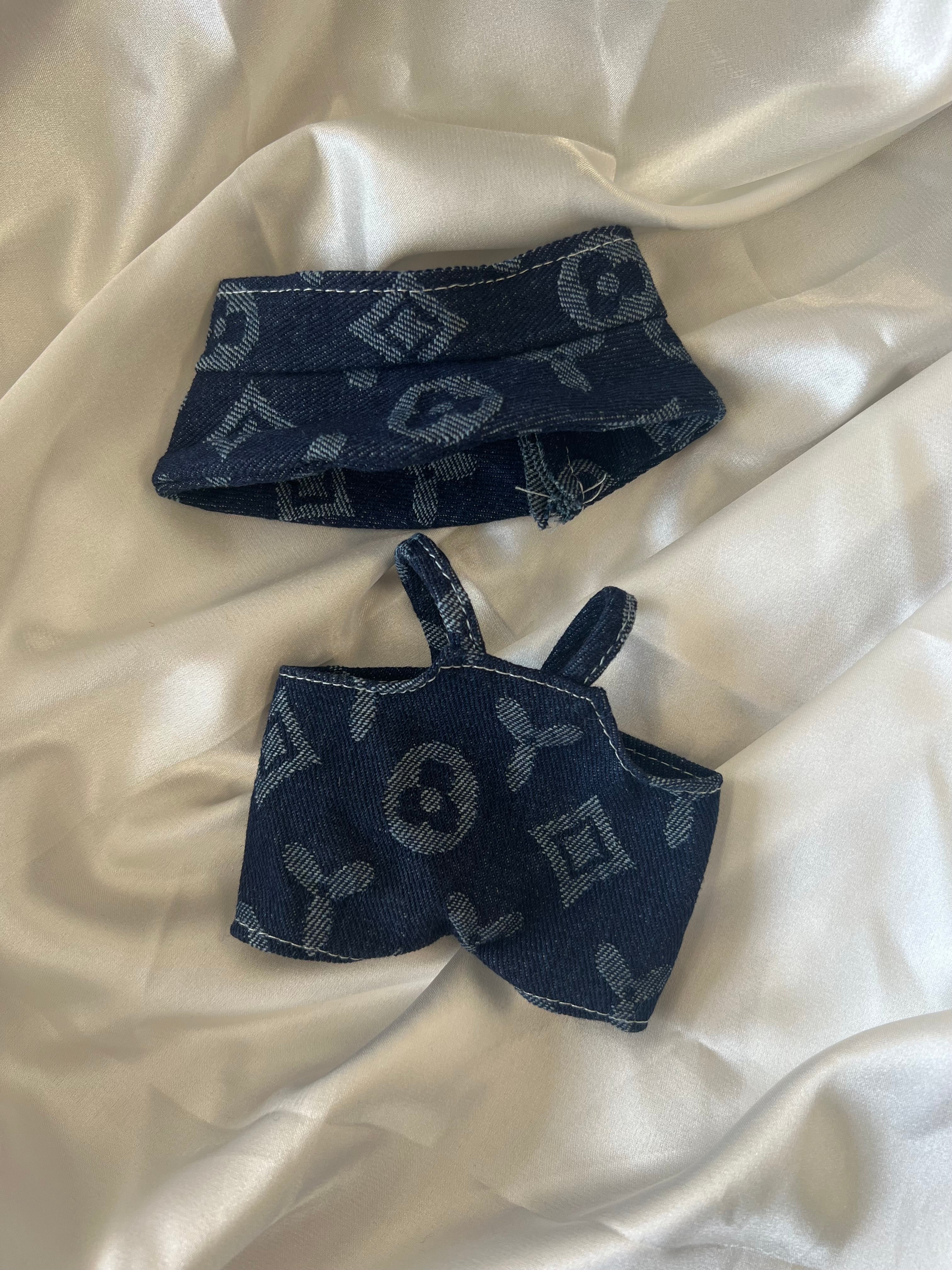 Labubu Navy Monogram Denim Set – Overalls & Fisherman Hat