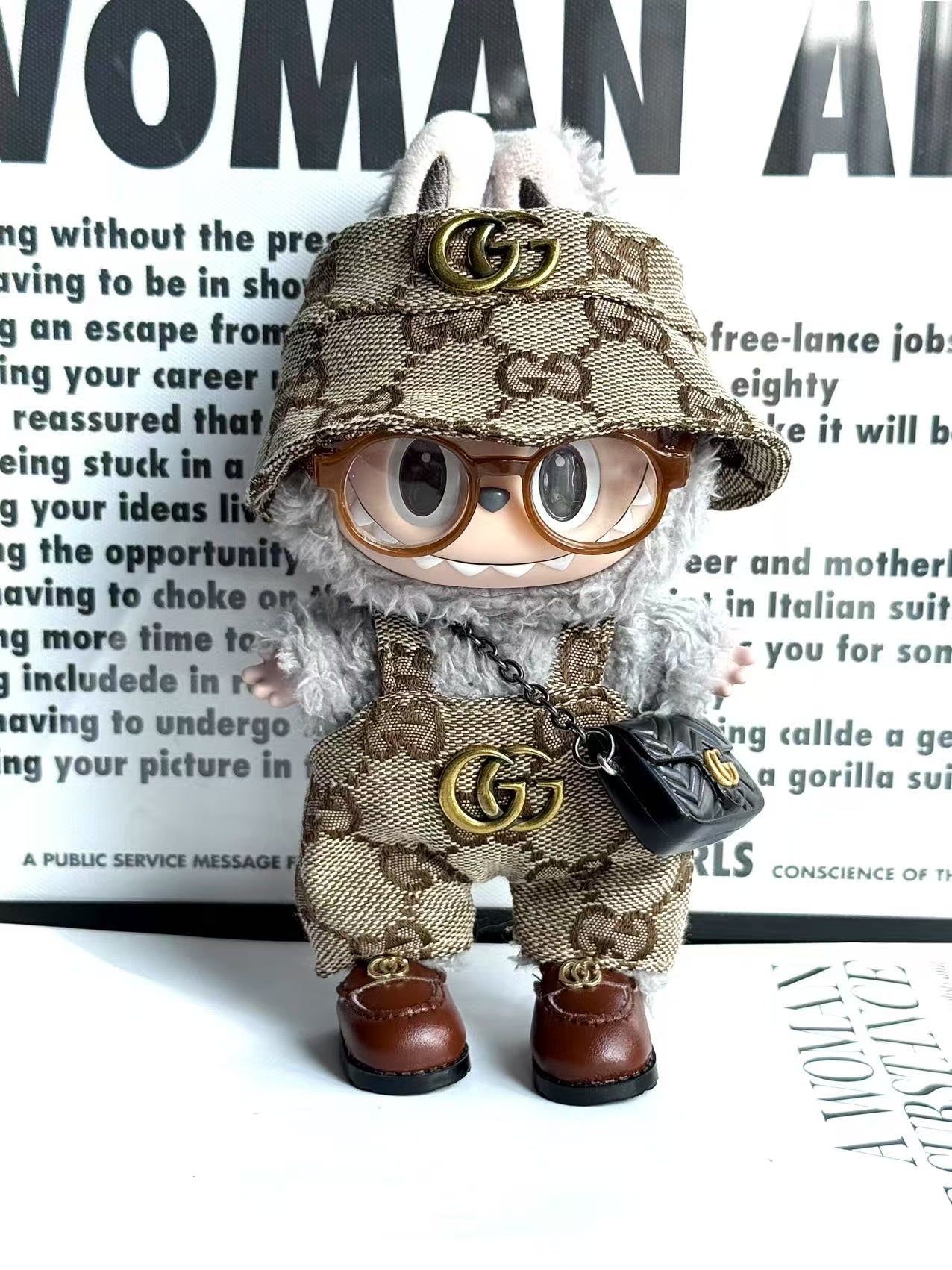 labubu Clothes Gucci Overall with Bucket Hat
