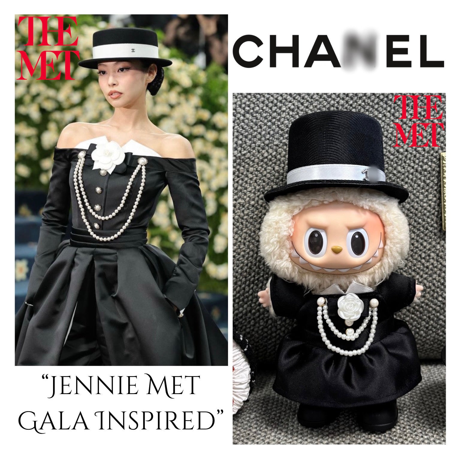 Labubu Clothes Chanel Jennie Met Gala Look Celebrity 2PCS Outfit Set