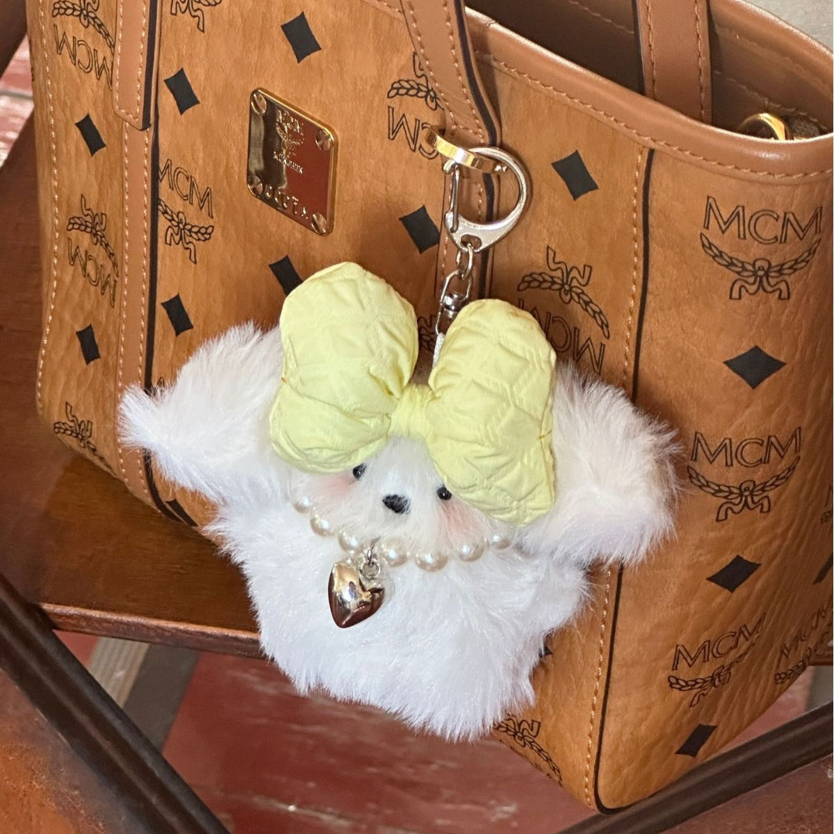 Yellow Ribbon Fluffy Puppy Charm