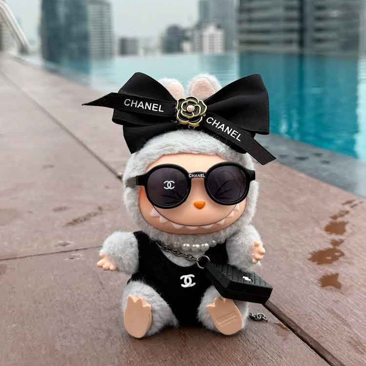 Labub Clothes Chanel Swimsuit Outfit Set with Sunglasses and Bag