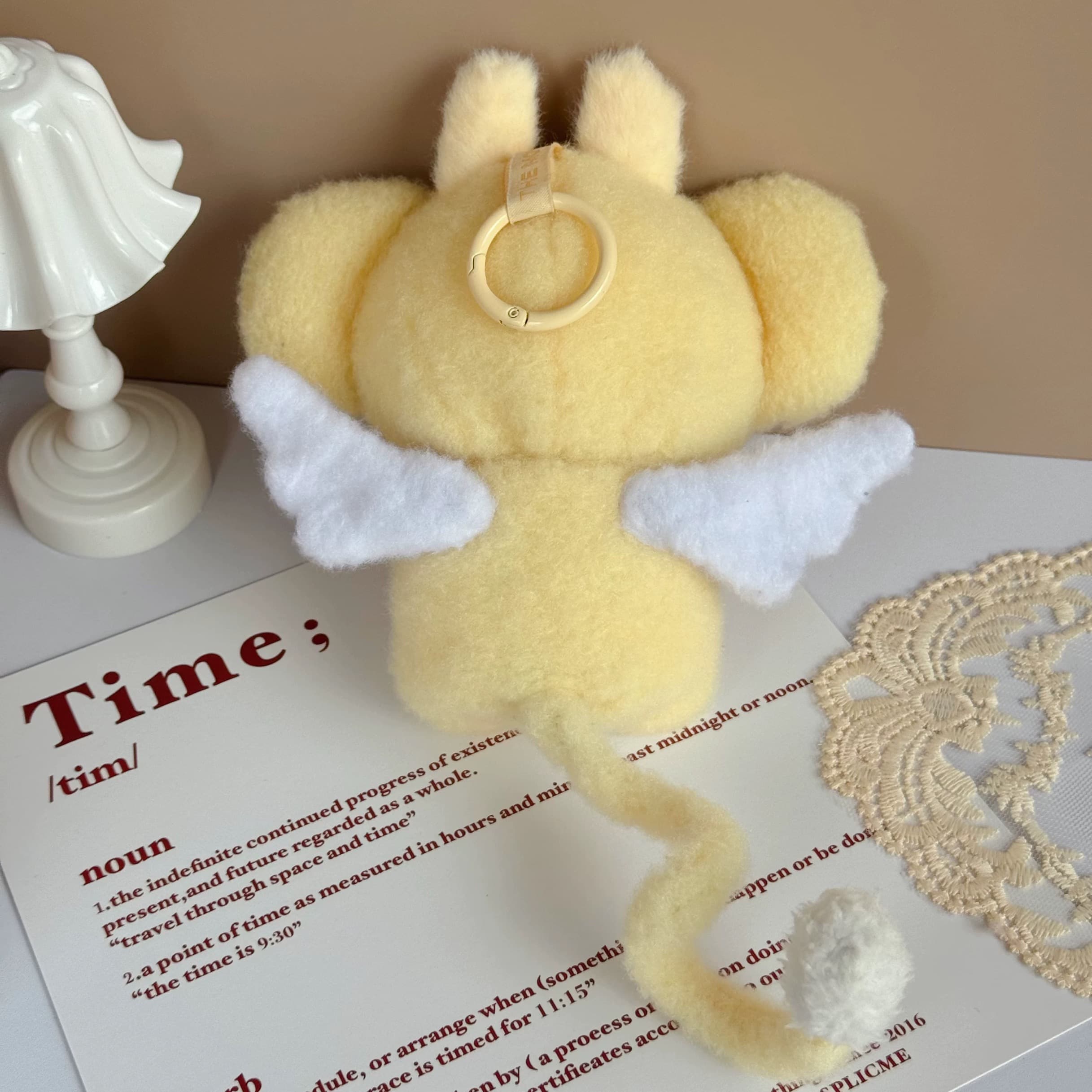 Handmade fuzzy yellow labubu outfit with mouse ears