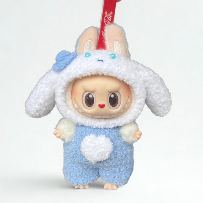 Labubu doll cloth bunny plush outfit in blue & white, perfect for collectors