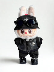 Labubu doll clothes streetwear set front view with black urban outfit
