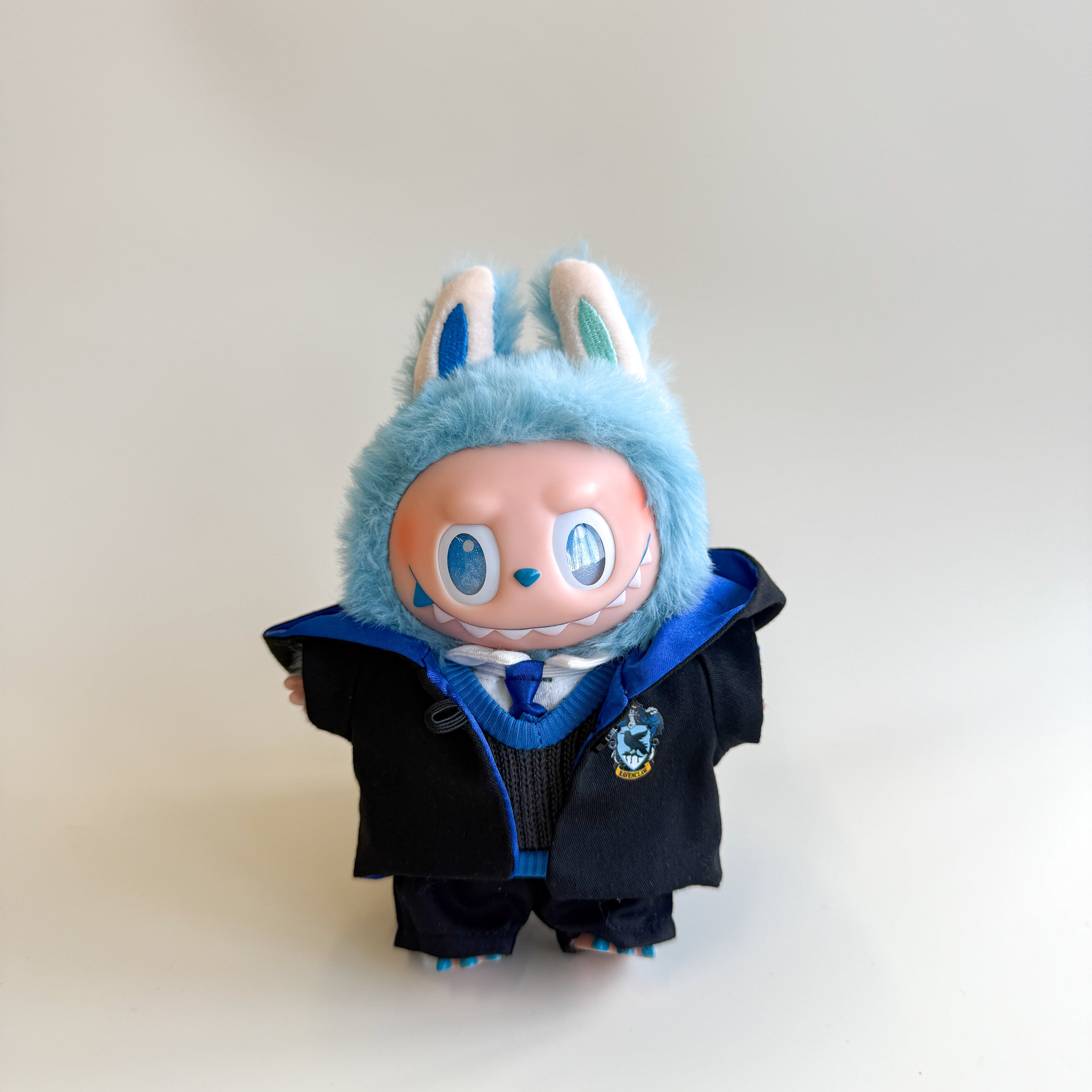 Front view of blue wizard Labubu doll clothes for 17cm dolls