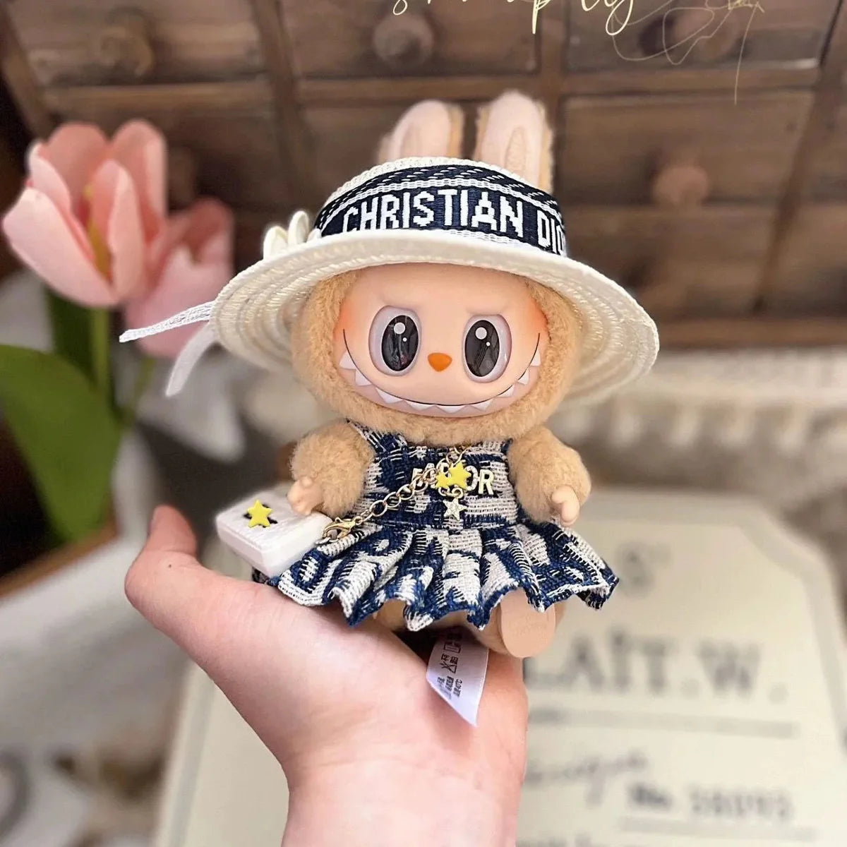 Elegant front view of Labubu doll clothes with dress