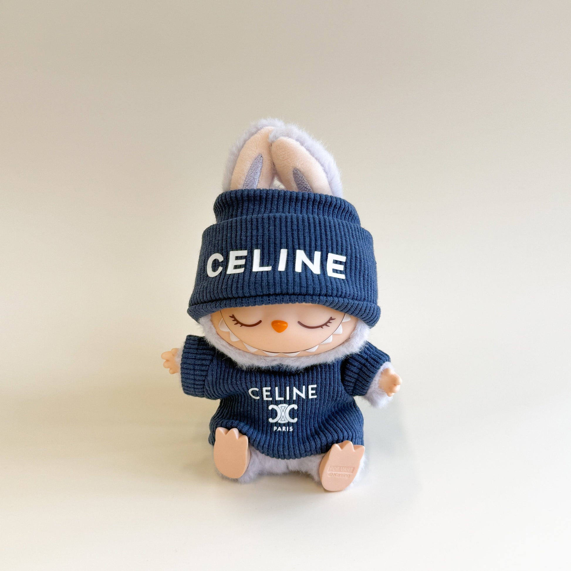 Close-up of knit fabric on Labubu doll clothes Luxe Knit Winter Set