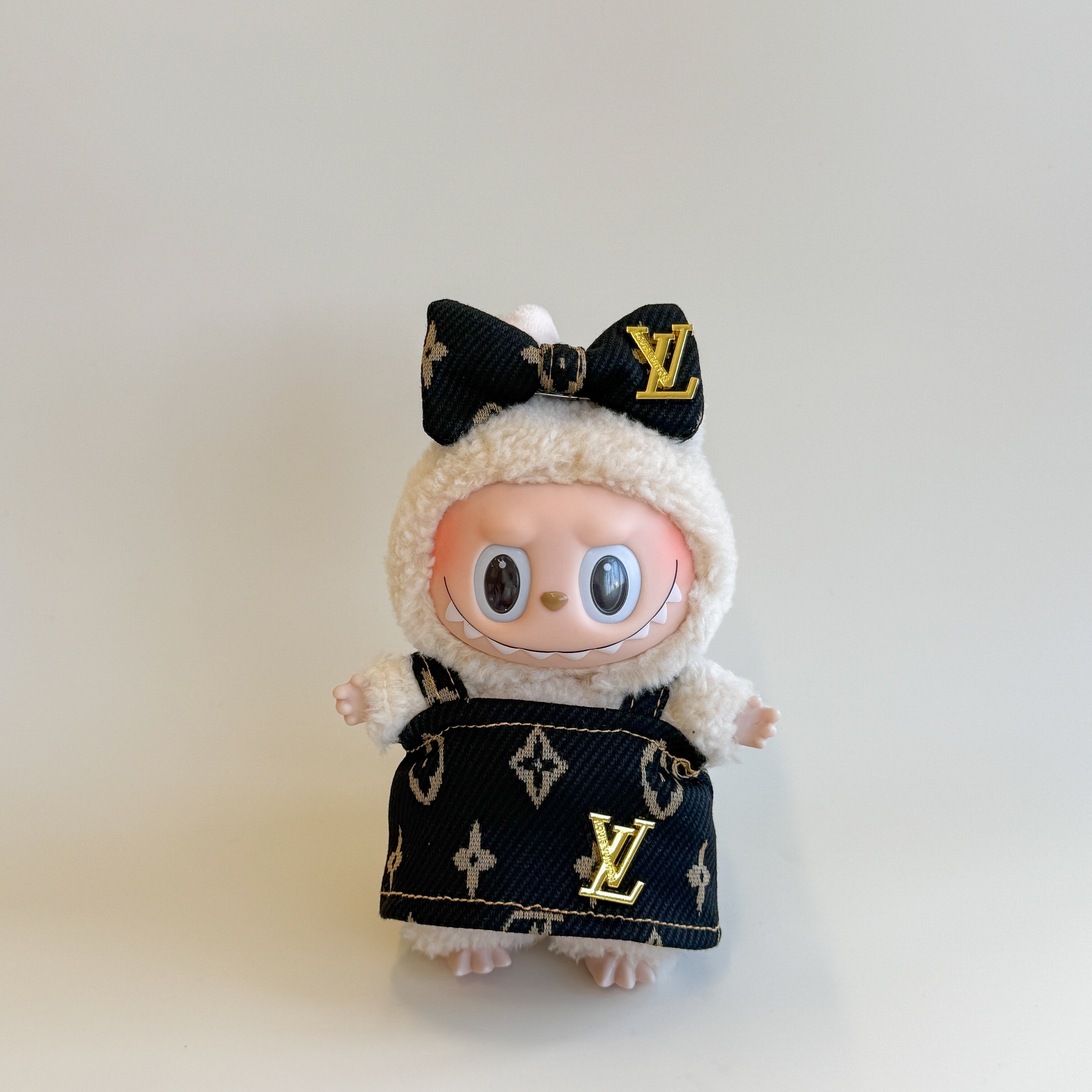 Front view of Labubu doll clothes Luxury Fashion Set L.V. Edition