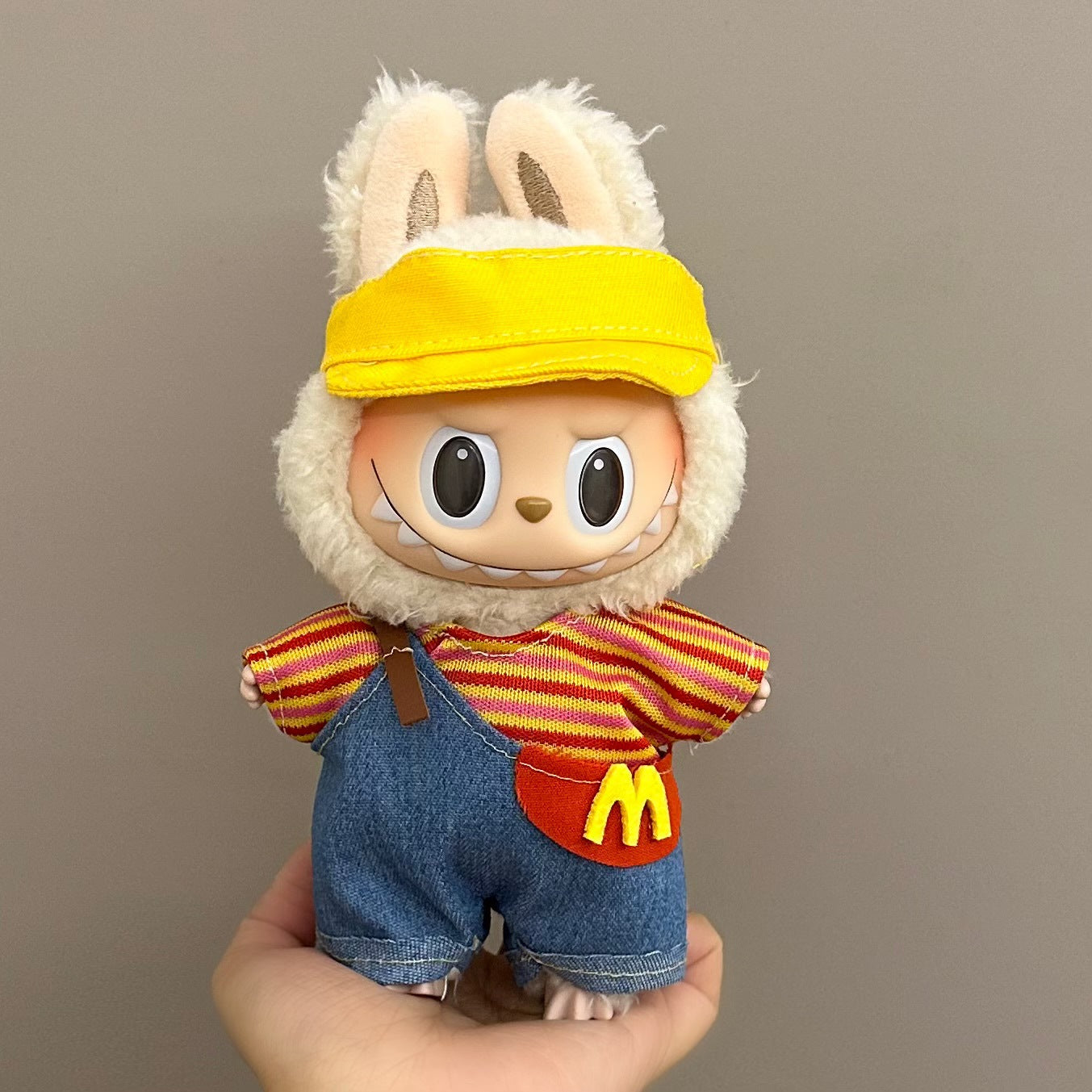 Cute sporty Labubu doll clothes in overalls style
