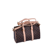 Front view of Labubu doll clothes L.V. inspired miniature Speedy handbag