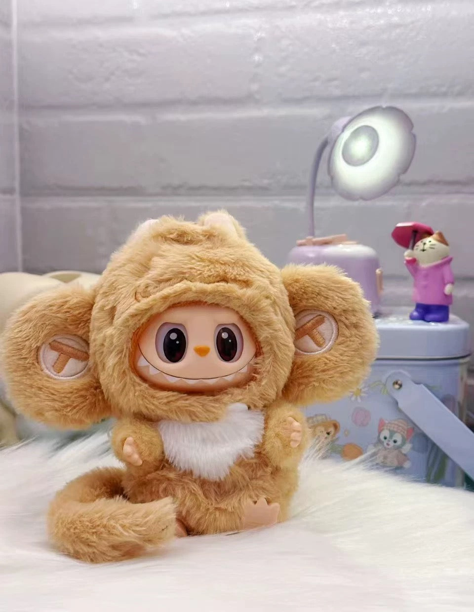 Labubu doll clothes in monkey-inspired plush set with long ears