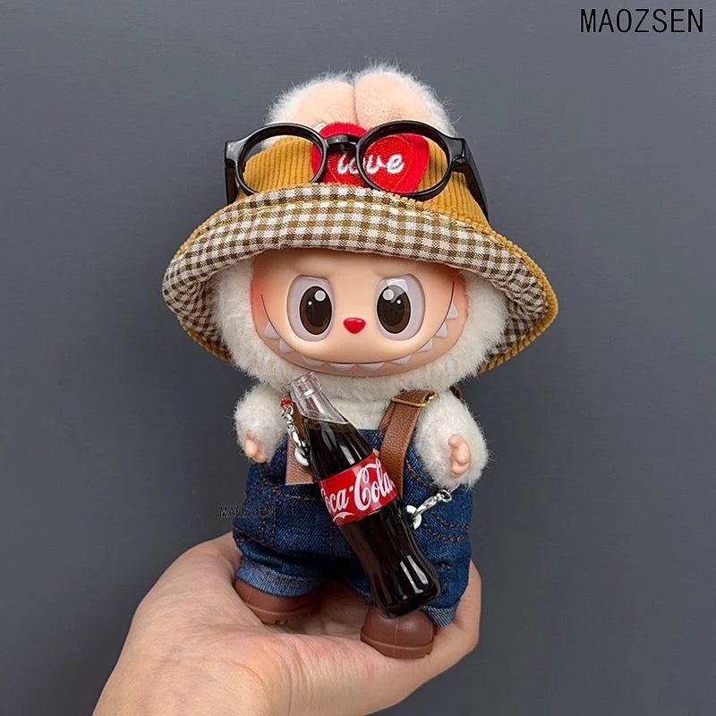 Labubu doll clothes party outfit with hat and glasses
