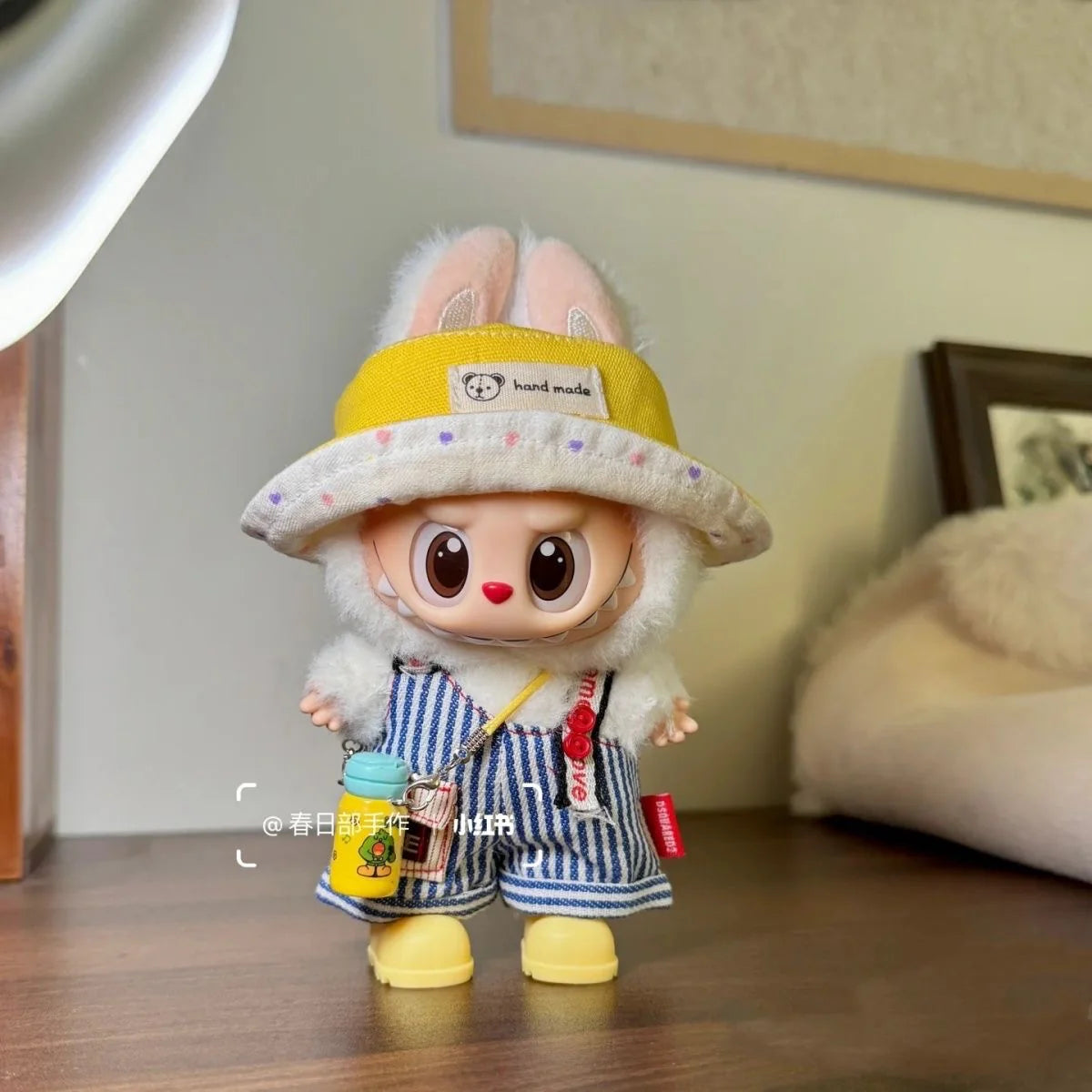 Labubu doll clothes yellow hat front view