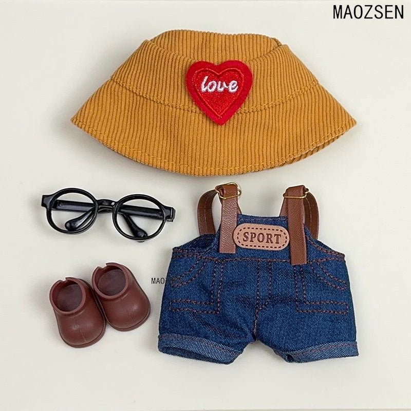 Labubu outfit with suspenders and trendy sunglasses