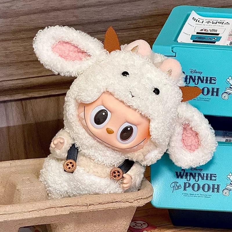 Cute labubu outfit with soft plush bunny ears