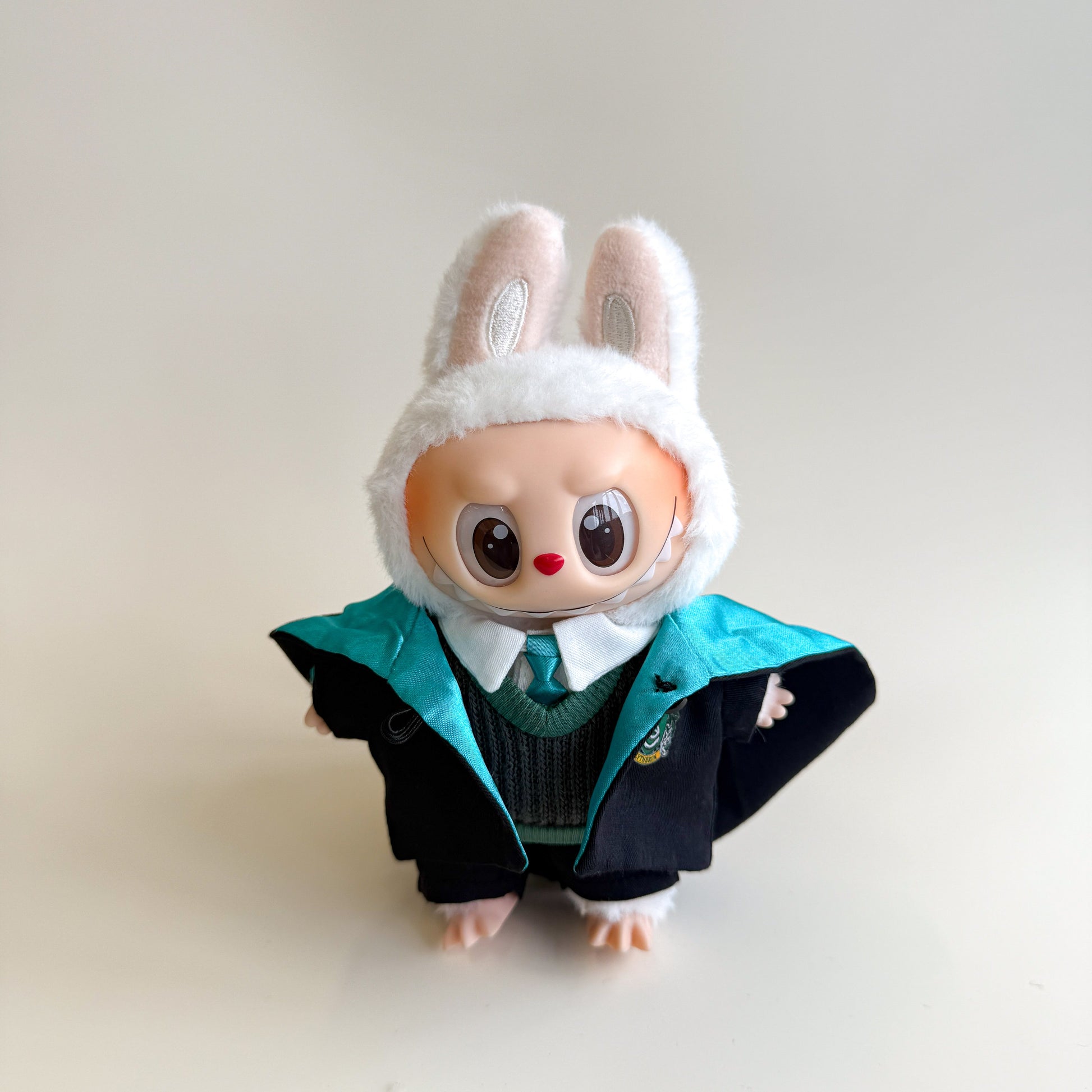Close-up of Labubu's green wizard hat