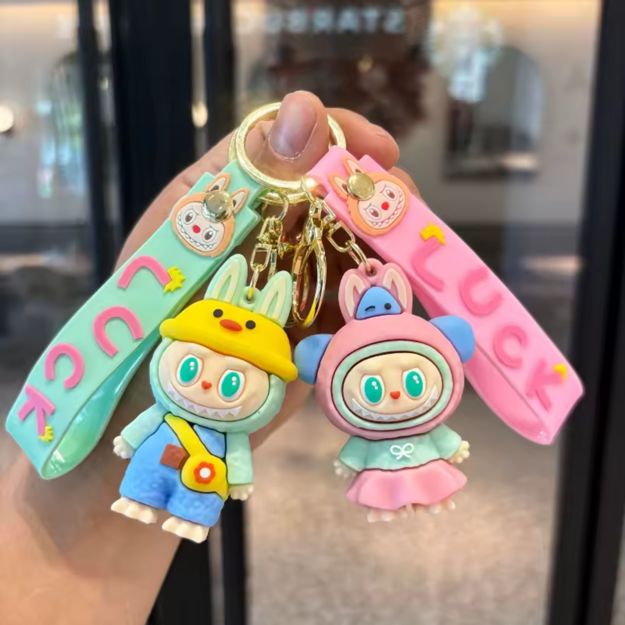 Labubu Keychain front view with cute Labubu doll clothes, perfect for collectors