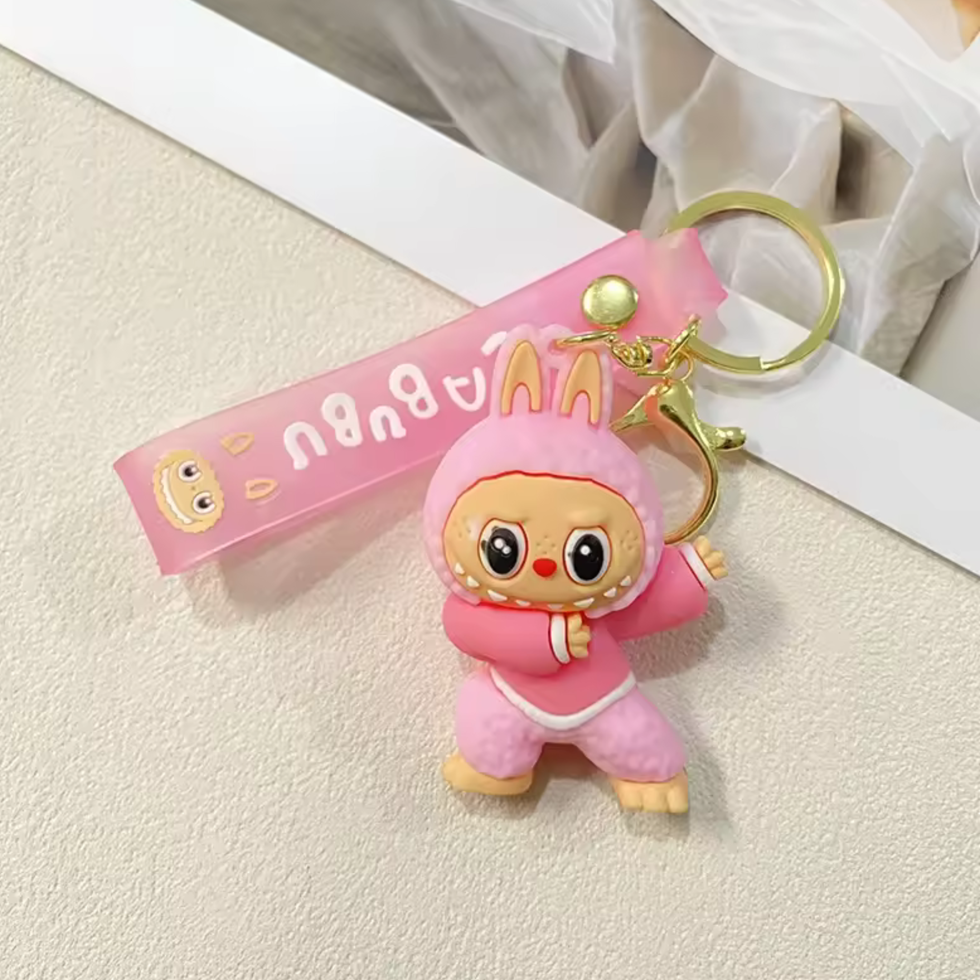 Labubu Keychain side view showcasing handmade Labubu outfits for 17cm dolls