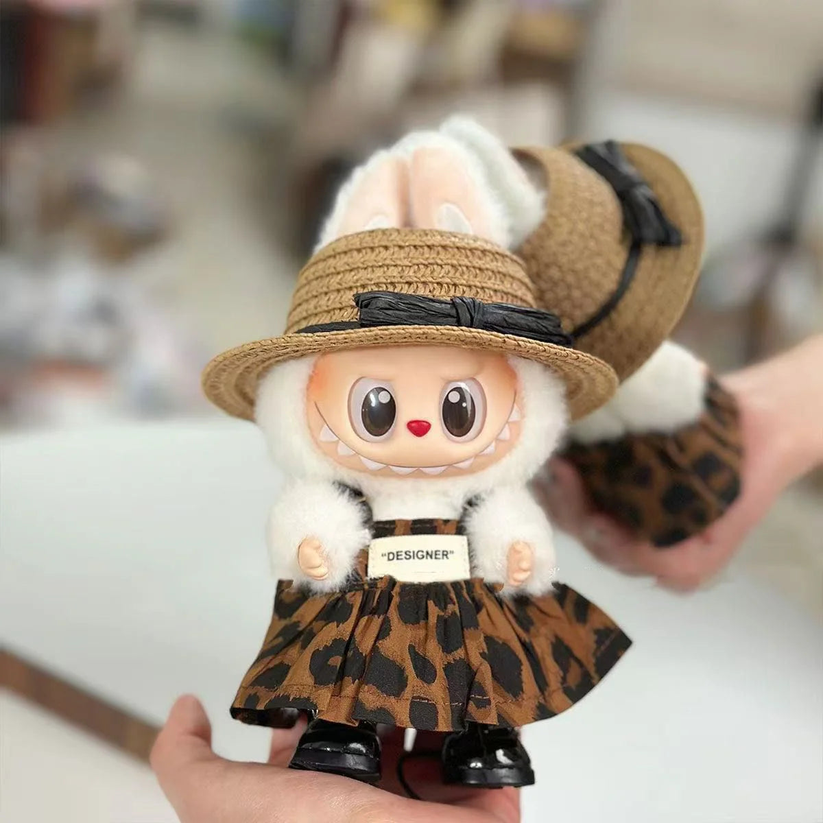 Summer style Labubu doll clothes with straw hat
