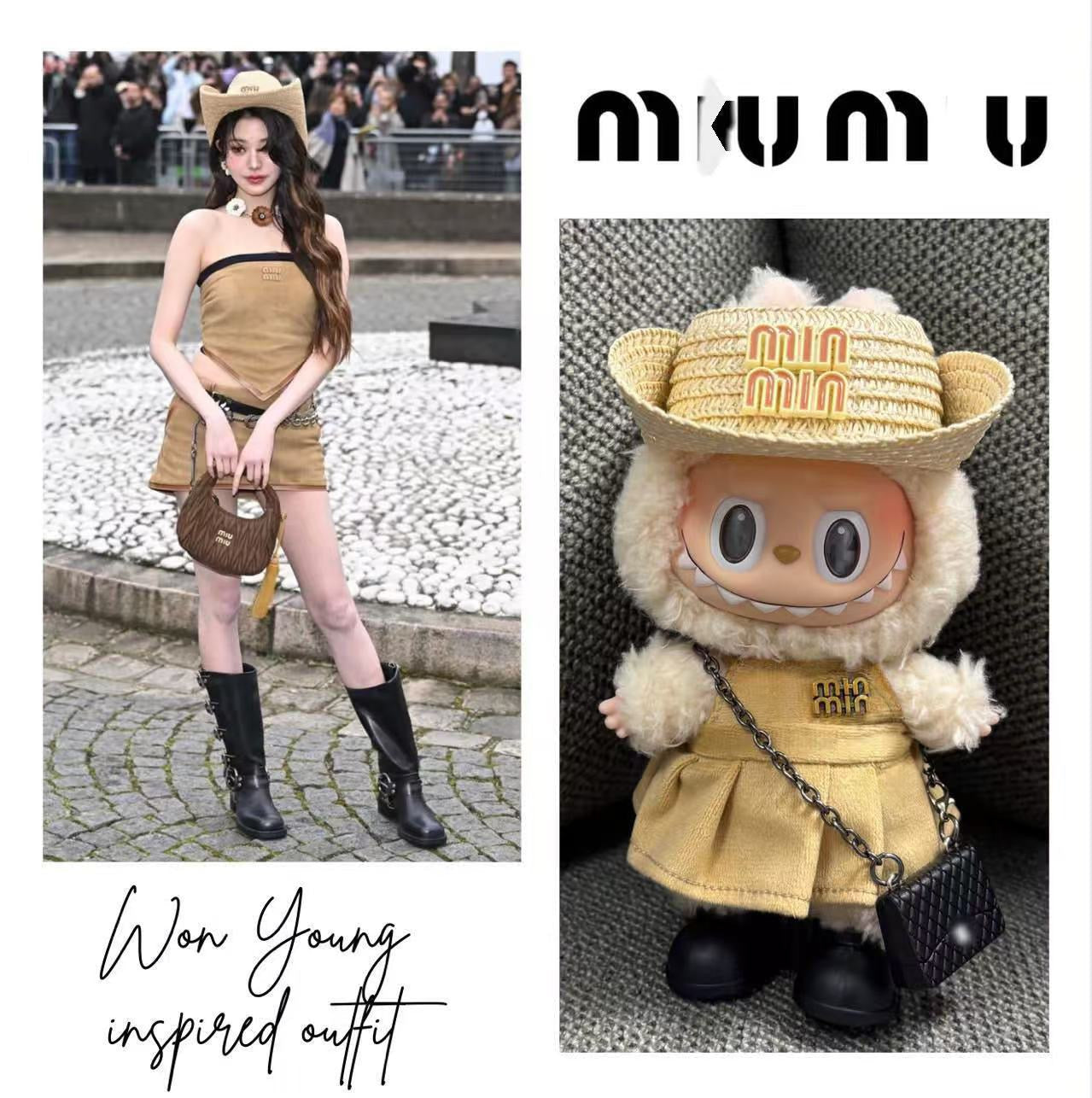 Labubu MiuMiu Clothes Celebrity Jang Wonyoung Outfit with Chanel Bag