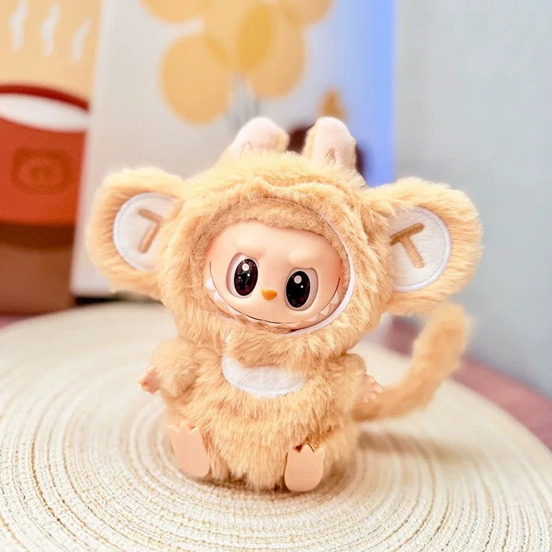 Fuzzy labubu outfit with playful monkey design for collectors