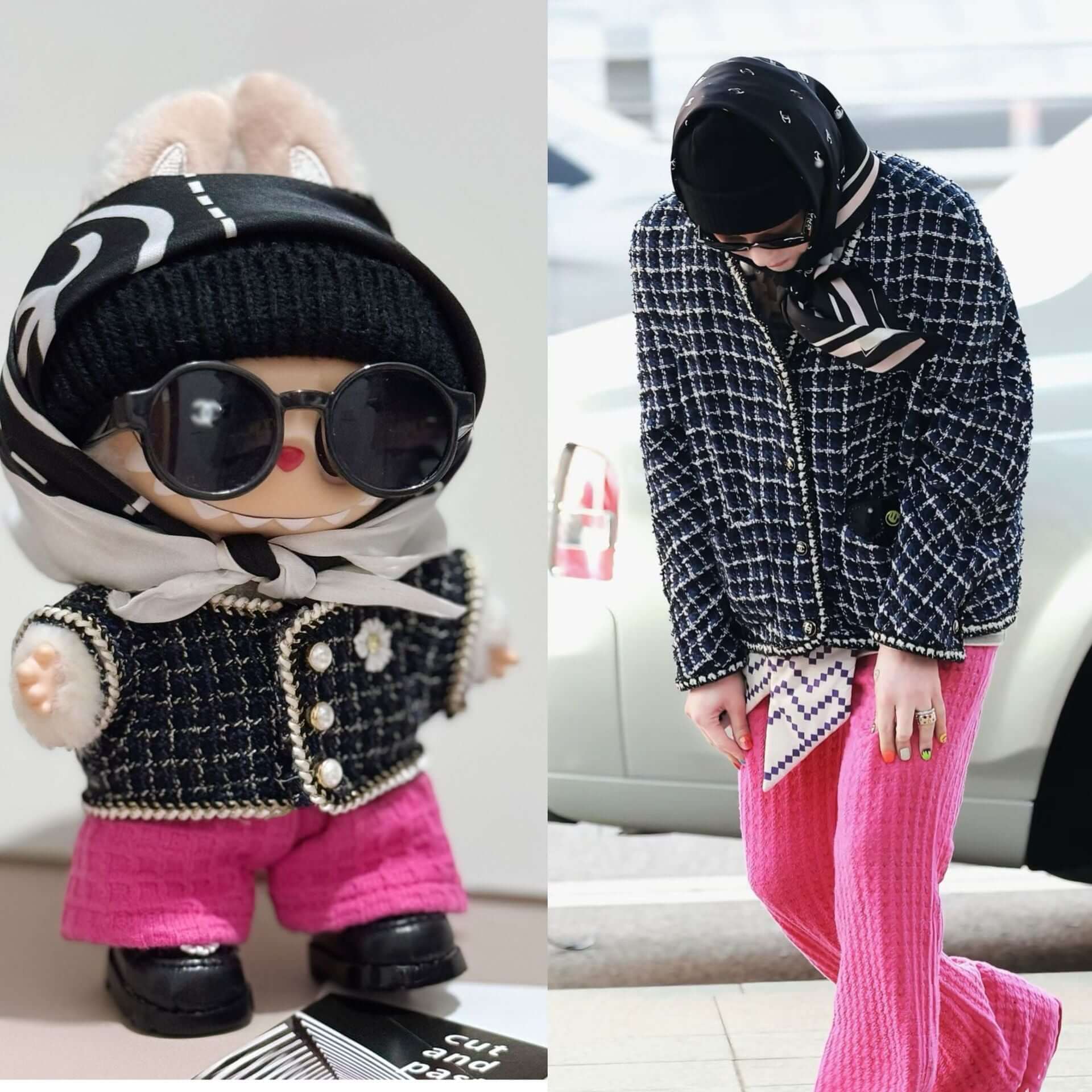 G-Dragon airport style scarf outfit for 17cm dolls, not Labubu